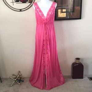 🔥MUST SEE🔥 Pink Lace Maxi Long Full Slip Night Dress Nightgown Plus Lingerie